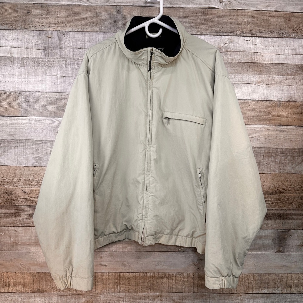 Eddie Bauer Vintage Mens Beige Nylon Full Zip Fleece Lined Bomber Jacket XL